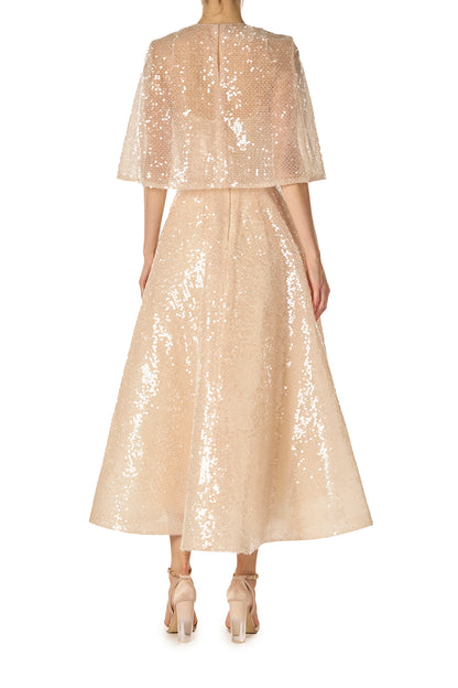 Monique Lhuillier Spring 2025 prosecco colored sequin capelet - back.