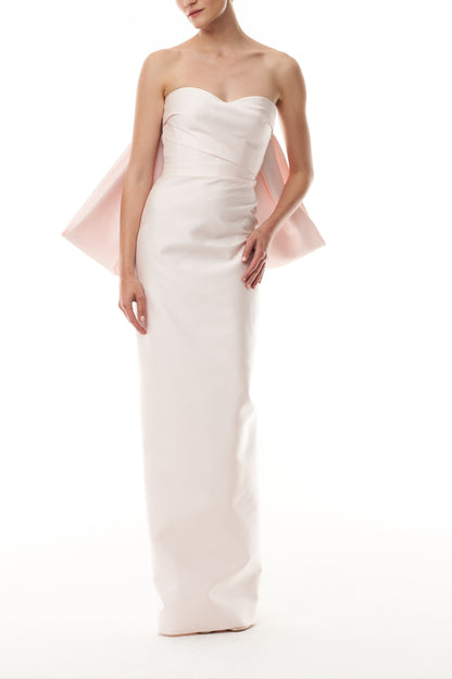 Monique Lhuillier Fall 2025 strapless column gown with sweetheart neckline and back bow draping - front.