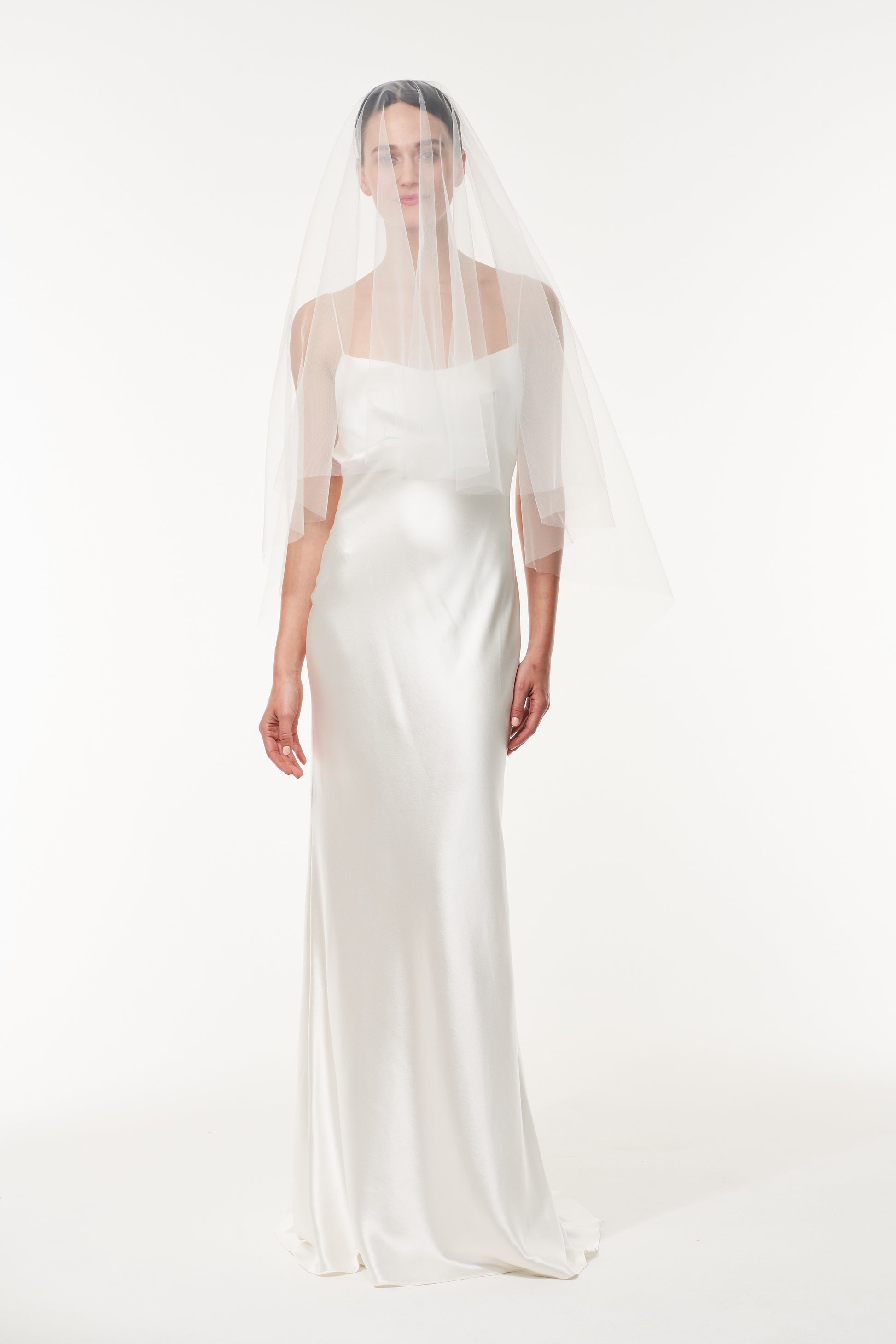 Fingertip length tulle veil with blusher
