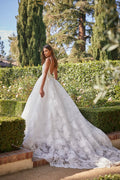 Woman in white lace Monique Lhuillier Spring 2021 Magnificent ballgown