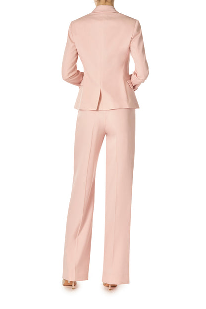 Monique Lhuillier Fall 2024 pale blush wool, double breasted wool blazer with full length sleeve - back.