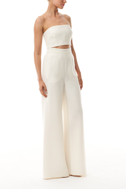 Monique Lhuillier Spring 2025 strapless bandeau in silk white wool suiting fabric - side.