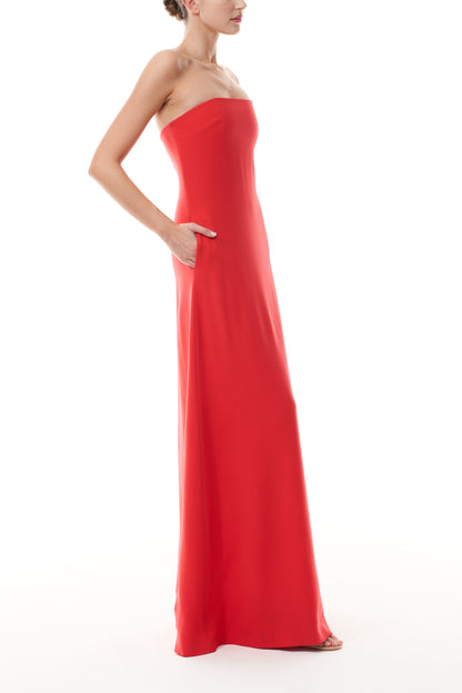 Monique Lhuillier Fall 2025 Vermilion Strapless A-line Gown Silk Wool Suiting - side.