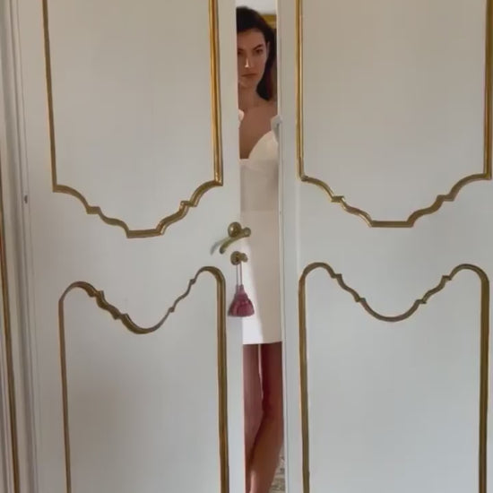 Monique Lhuillier "Marisa" dress - off the shoulder, mini dress in silk white mikado - video.