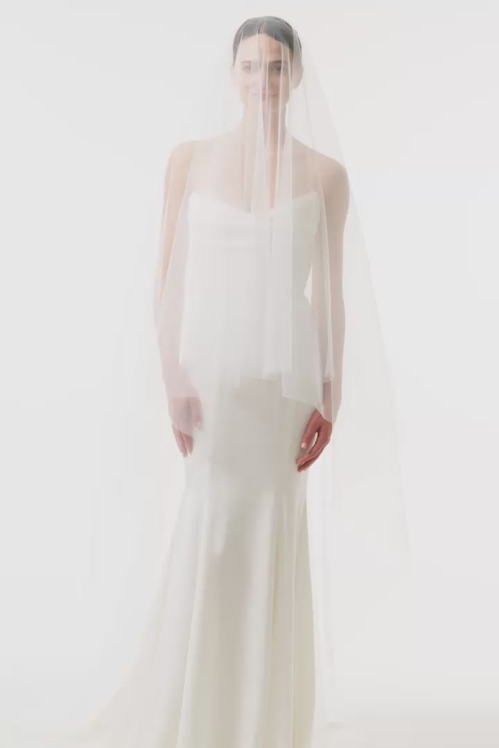 Chapel length tulle veil with blusher video