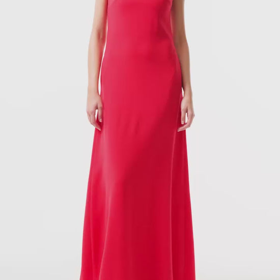 Monique Lhuillier Fall 2025 Vermilion Strapless A-line Gown Silk Wool Suiting - video.