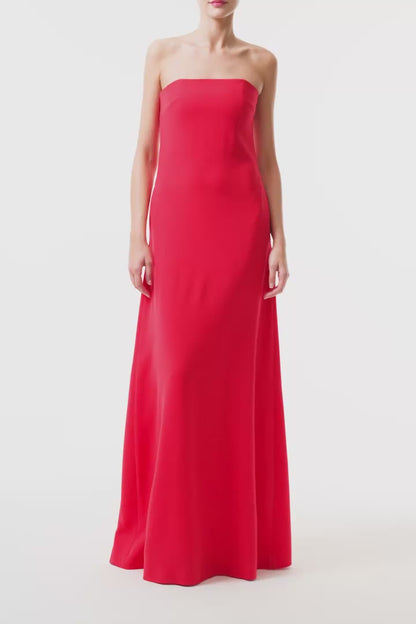 Monique Lhuillier Fall 2025 Vermilion Strapless A-line Gown Silk Wool Suiting - video.