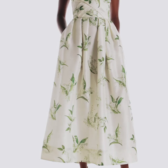 Monique Lhuillier Silk White/leaf printed organza strapless Florette Dress - video.