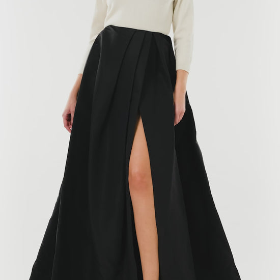 Monique Lhuillier silk white cashmere sweater with gold embroidery.