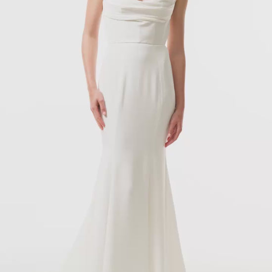 Strapless, satin gown with draped bodice and natural waist seam - video.