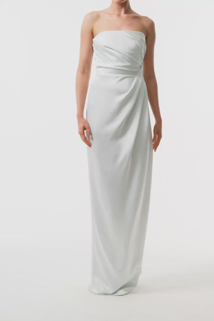 Monique Lhuillier Fall 2025 Mist draped strapless column gown in crepe back satin -video.